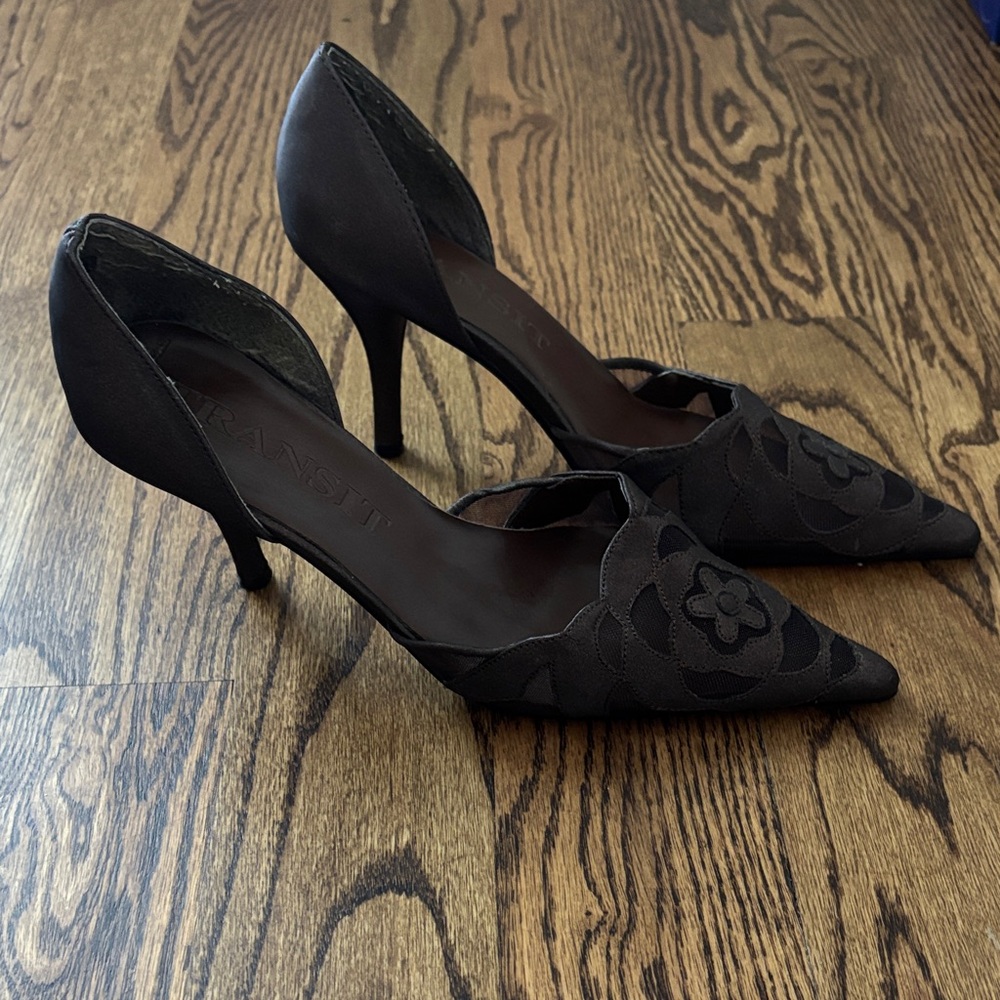NY Transit Elegant Brown See Through Floral Women's Heels size 7 - Picture 4 of 7